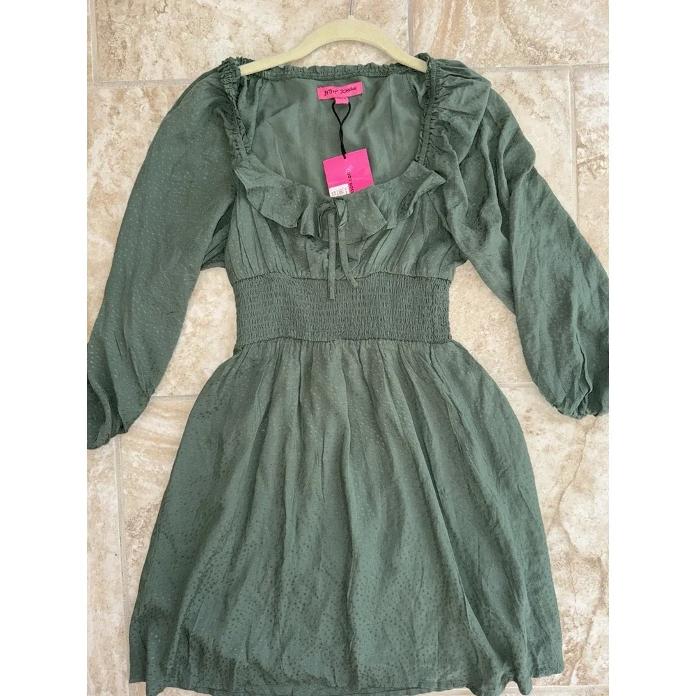 NEW Betsey Johnson Women's Ruffled Dot Jacquard Mini Summer Spring Dress Size S - Picture 5 of 10